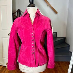 Vintage Hot Pink Suede Button-Front Jacket